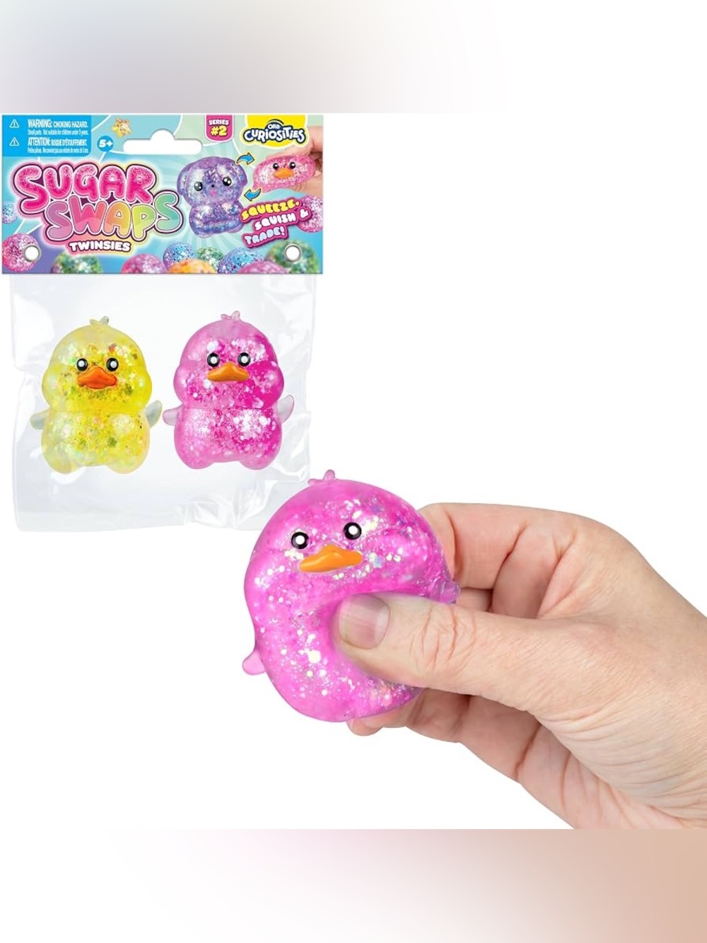 ✨ ORB Sugar Swaps Glitter Squishy Duck Toy Pink & Yellow NWT ✨